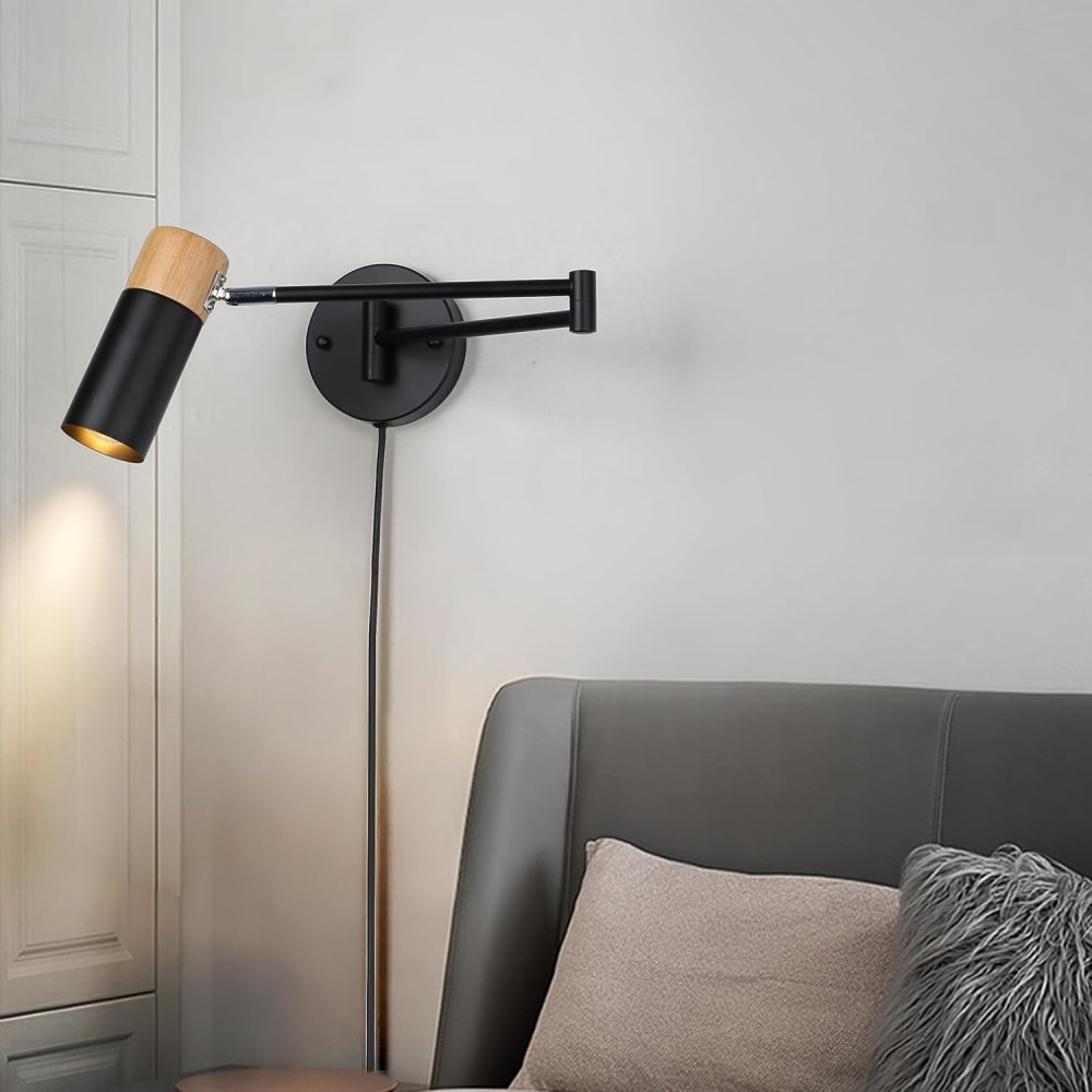 Applique murale bois et métal noir avec prise extensible — vue 4