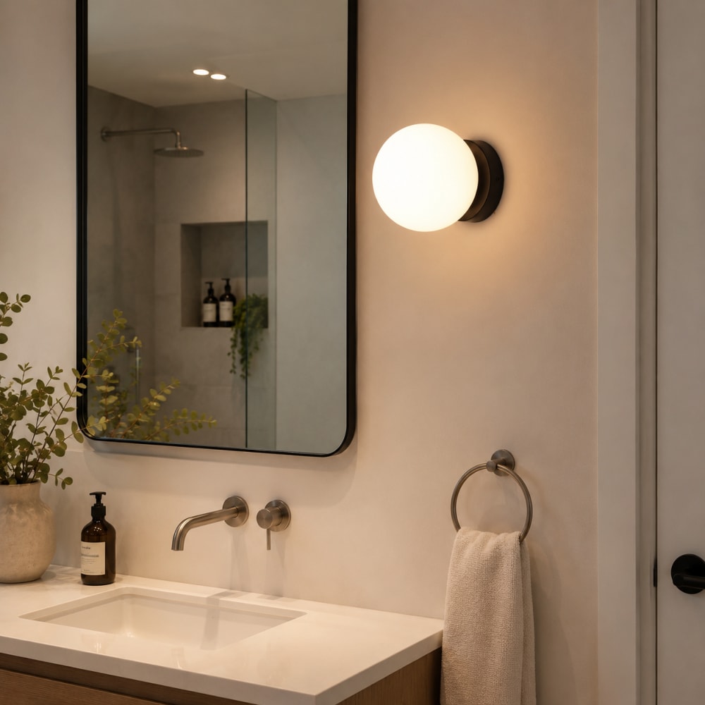 Applique murale salle de bain IP44 métal avec sphère en verre noir — vue 3
