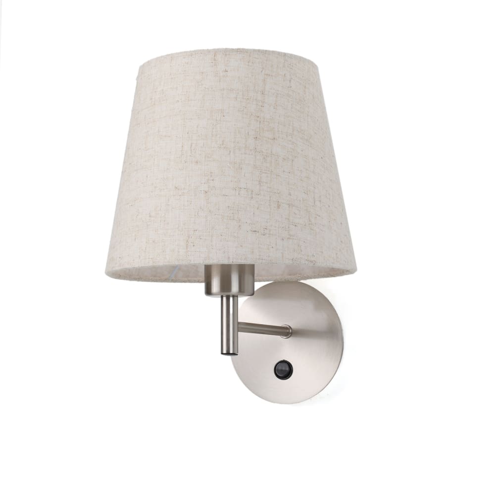 Applique murale nickel avec abat-jour textile et interrupteur beige