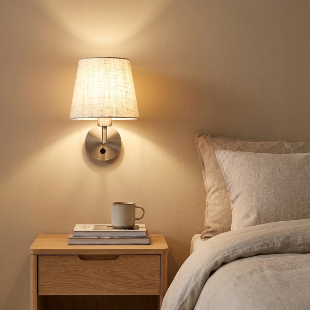 Wandleuchte mit Schalter, Textil & Nickel, Beige - Maisons Du