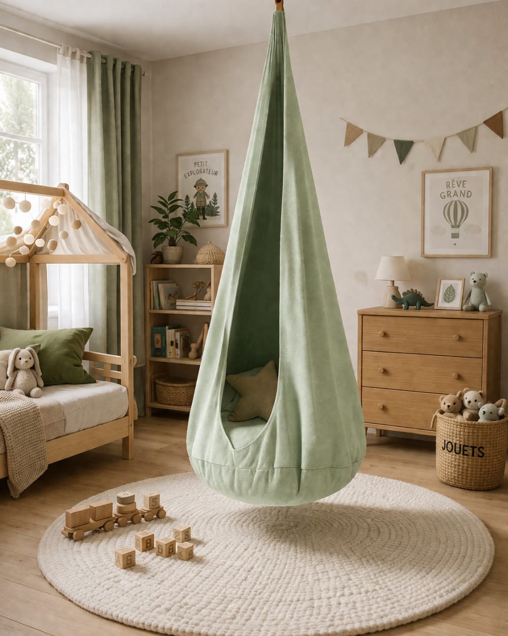 Hängehöhle für Kinder mit Sitzkissen, grün - Maisons Du Monde