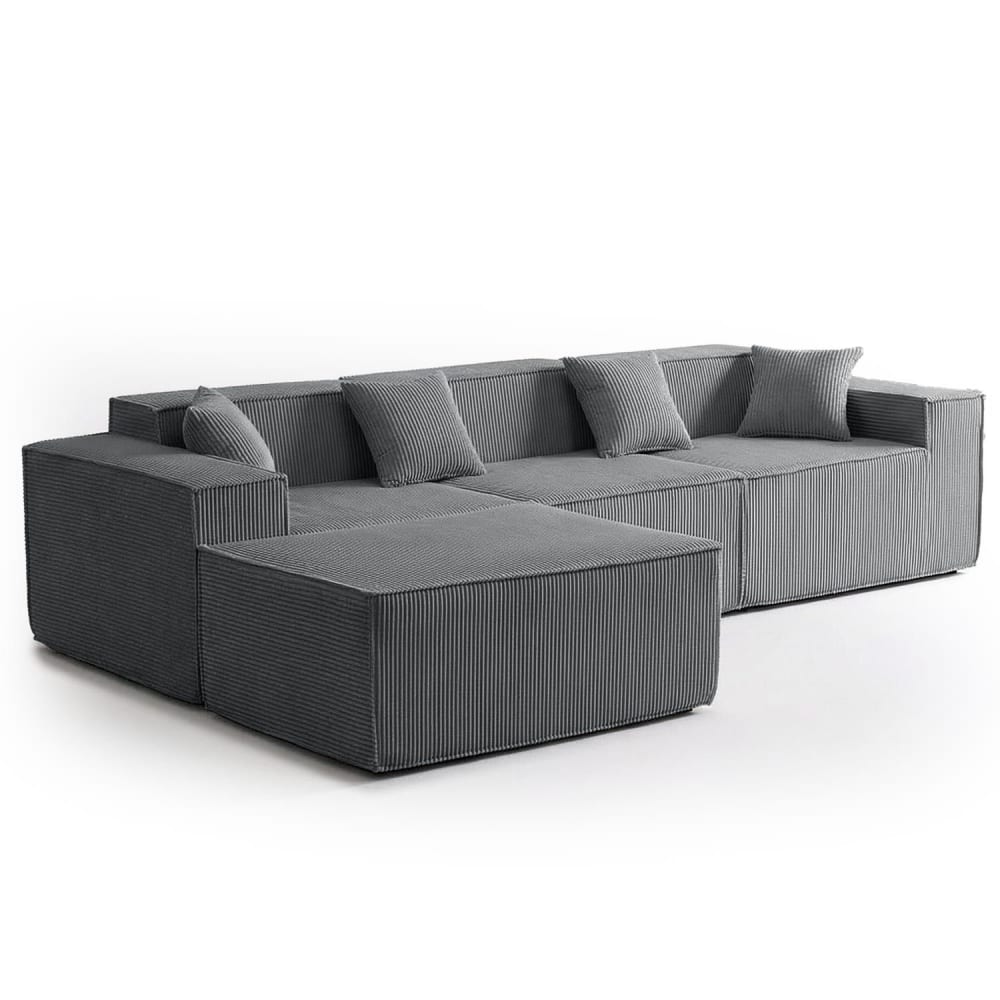 Canapé modulable en angle avec pouf velours côtelé gris foncé