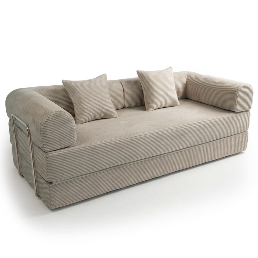 Canapé 3 places convertible et modulable velours côtelé taupe clair