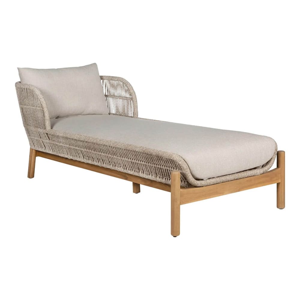Bain de soleil en acacia et corde beige avec coussins