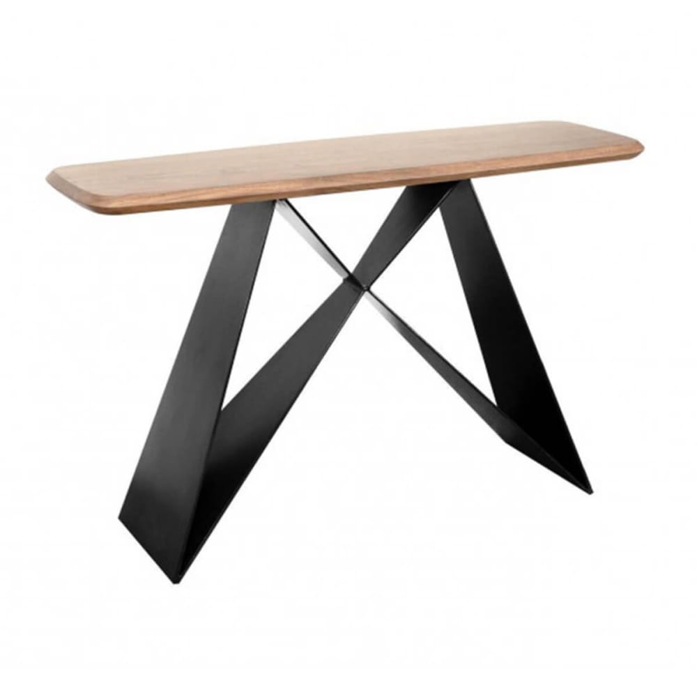 Console acacia massif avec pieds métal noir forme papillon