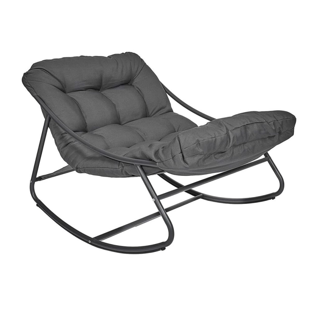 Fauteuil  à bascule en métal et textilène gris avec coussin gris