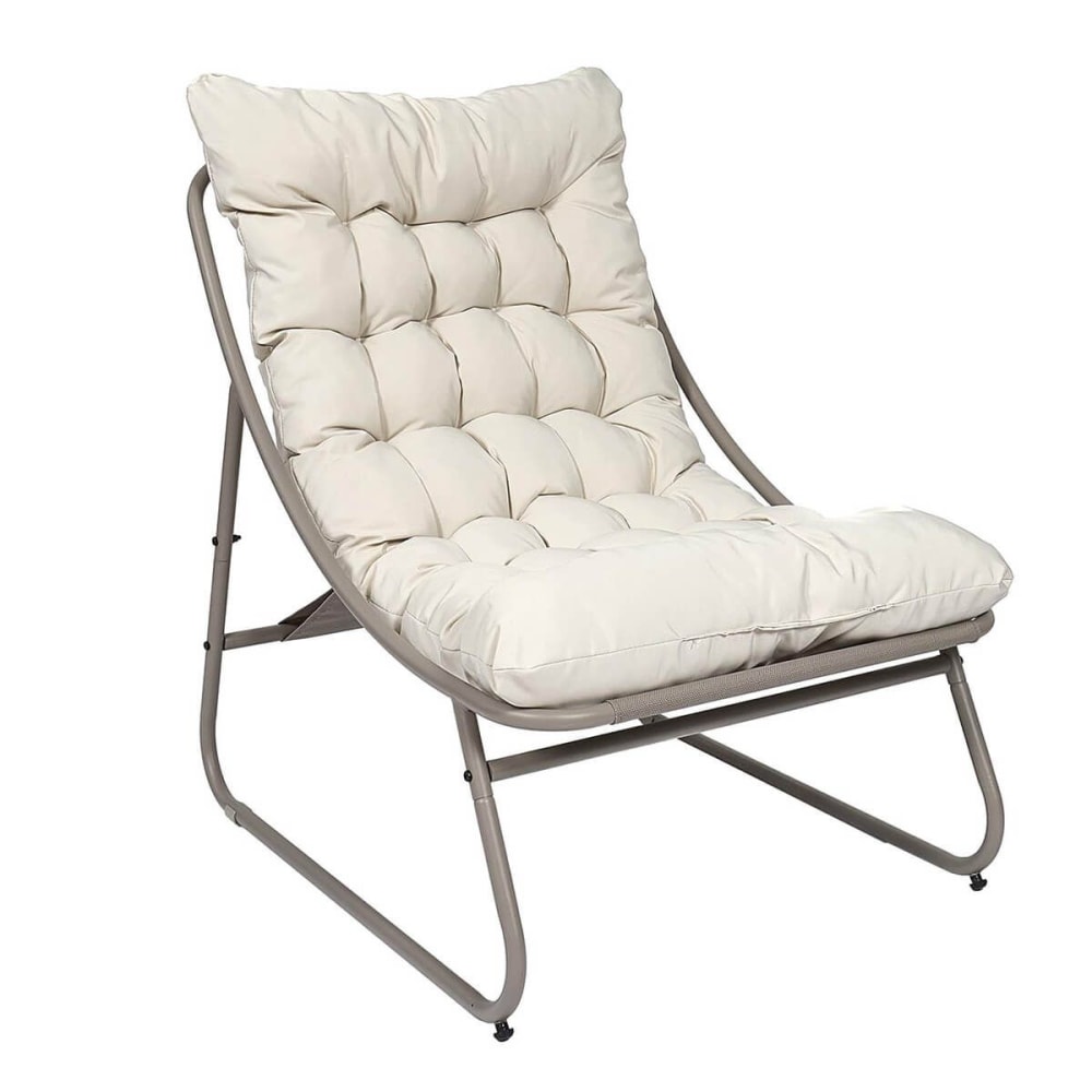 Fauteuil  de jardin en métal et textilène beige avec coussin