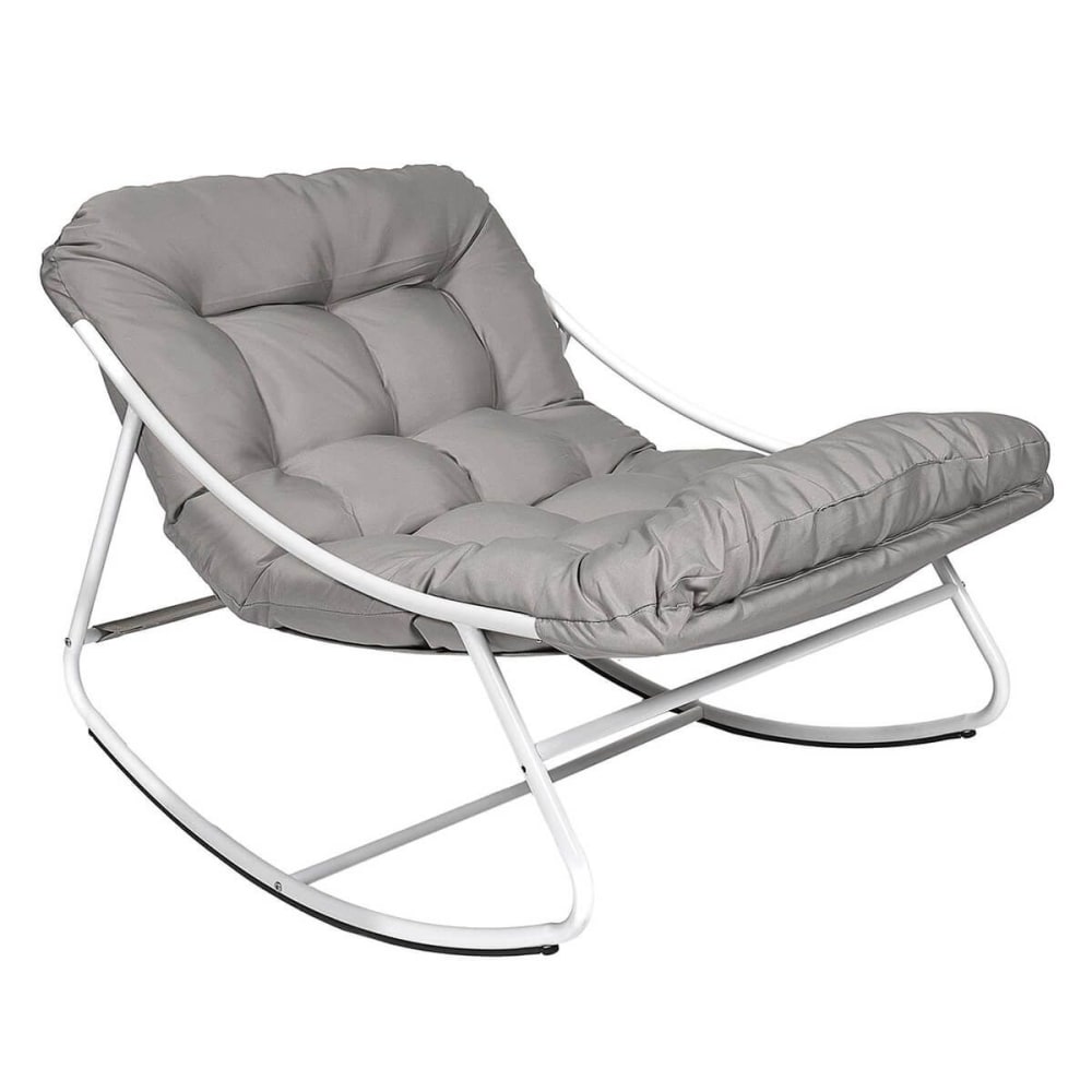 Fauteuil  à bascule en métal blanc et textilène avec coussin d'assise