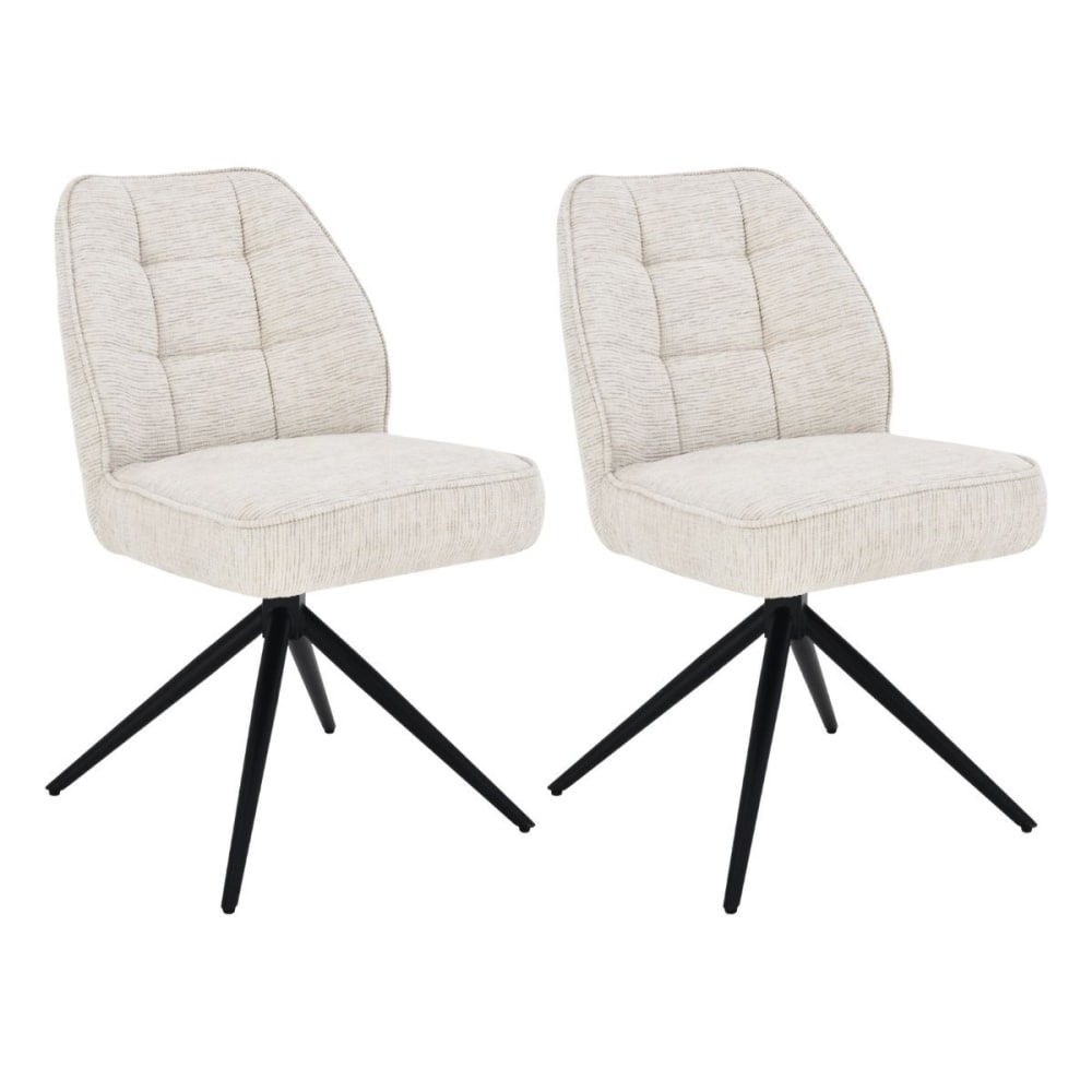 Lot de 2 chaises pivotantes tissu écru assise ressort ensaché