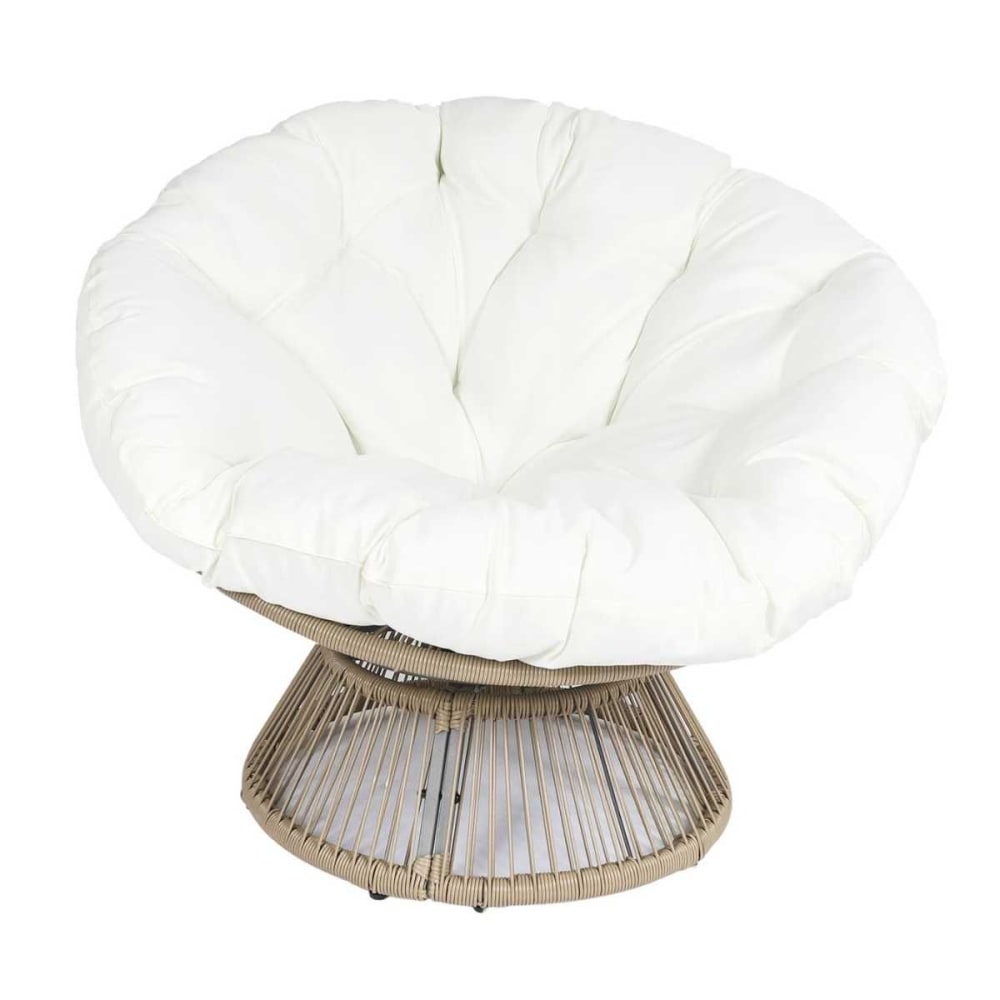 Fauteuil  lounge pivotant avec assise coussin capitonné blanc