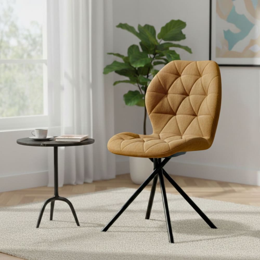 Lot de 4 chaises pivotantes tissu déperlant camel piqûre losange