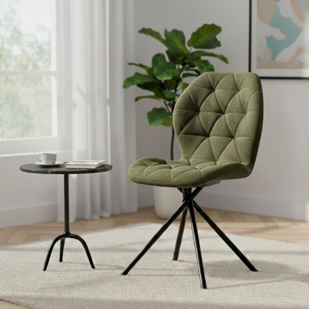 Lot de 4 chaises pivotantes tissu déperlant vert piqûre losange