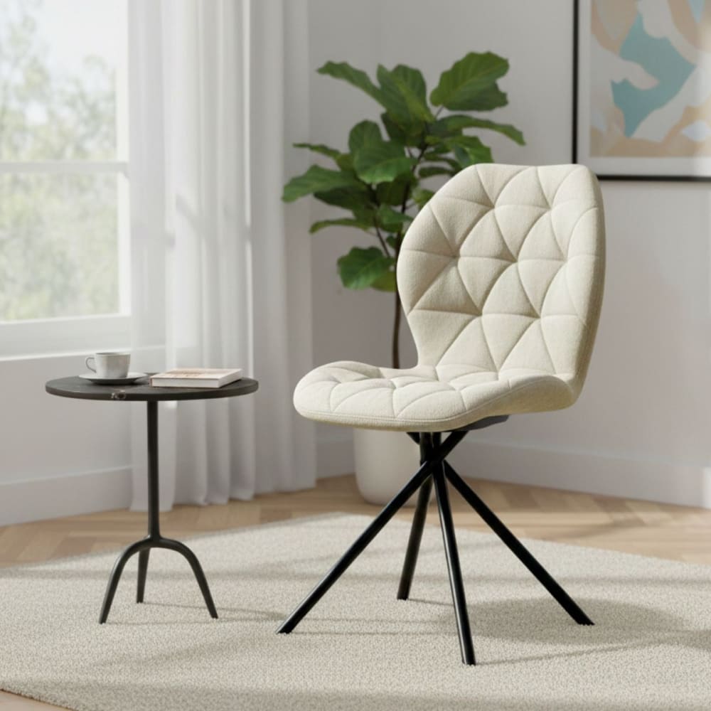 Lot de 4 chaises pivotantes tissu déperlant beige piqûre losange