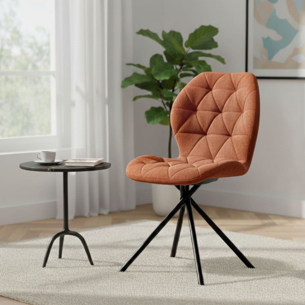 Lot de 4 chaises pivotantes tissu déperlant terracotta piqûre losange