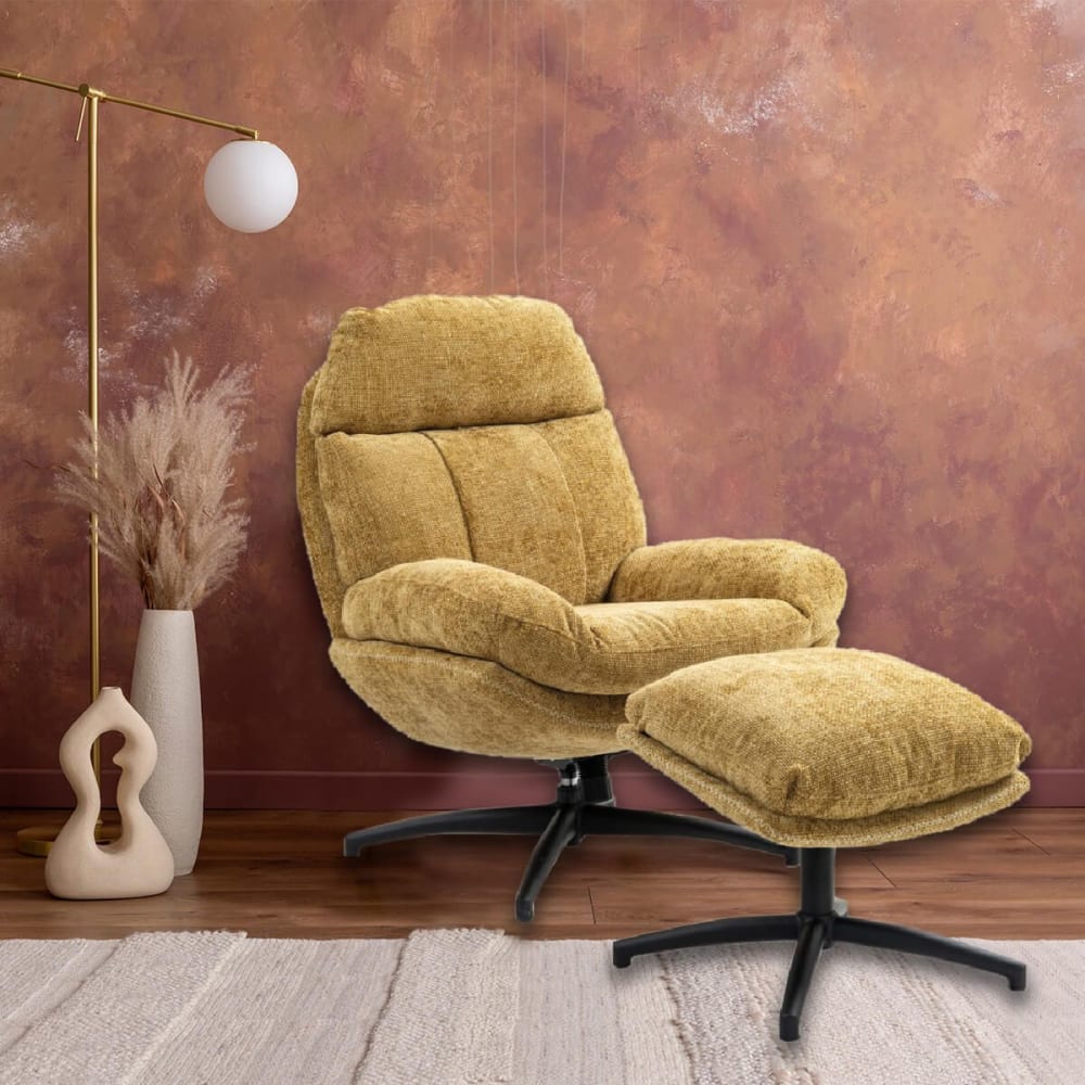 Fauteuil pivotant inclinaison réglable avec repose pieds tissu jaune