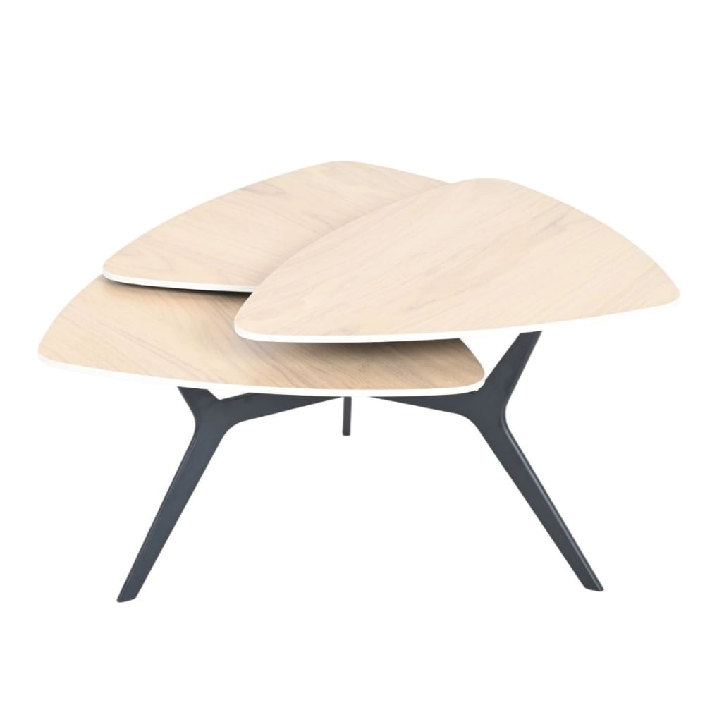 Table basse 3 plateaux pivotants en céramique finition chêne