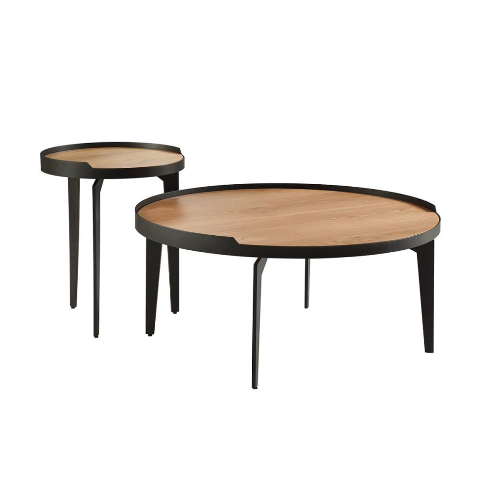 Ensemble table basse bout de canapé en chêne et métal gris anthracite