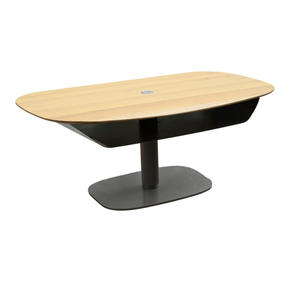 Table basseréglable hauteur plateau MDF chêne pied métal laqué