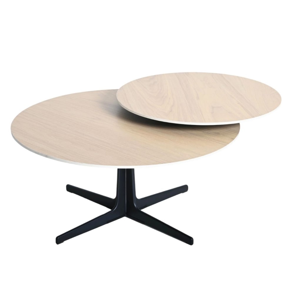 Table basse ronde plateau pivotant céramique finition chêne