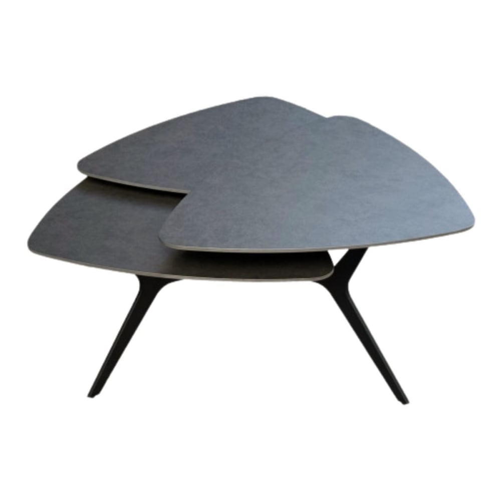 Table basse 3 plateaux pivotants en céramique finition acier marron
