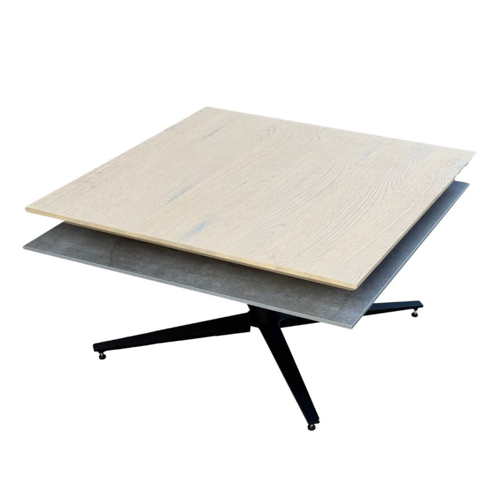 Table basse carrée plateau pivotant céramique et chêne gris ardoise