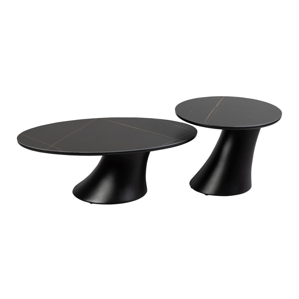 Ensemble table basse et bout de canapé noir céramique pied en ABS