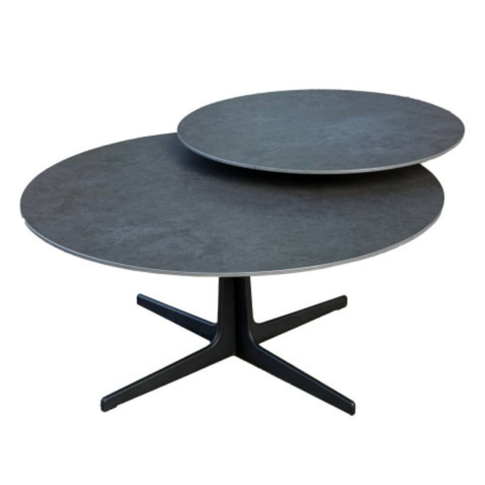 Table basse ronde plateau pivotant céramique finition acier marron