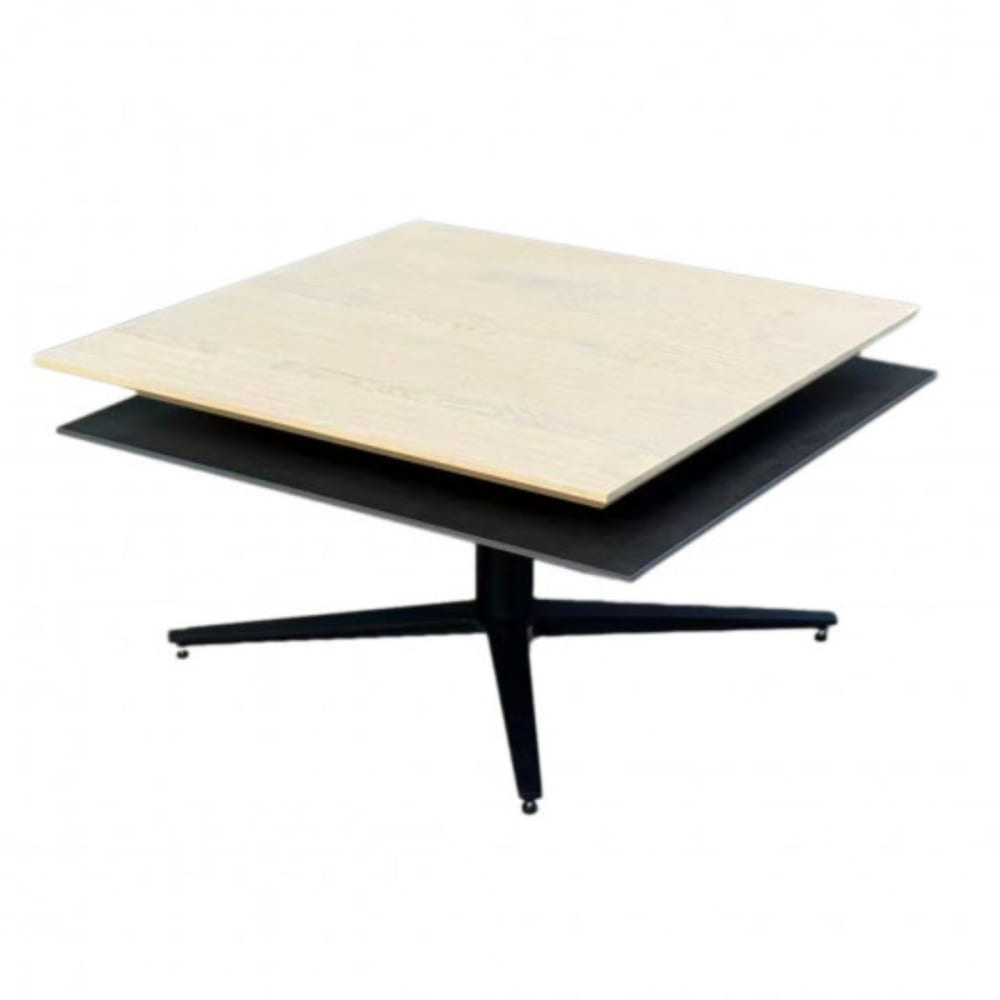 Table basse carrée plateau pivotant céramique et chêne acier marron