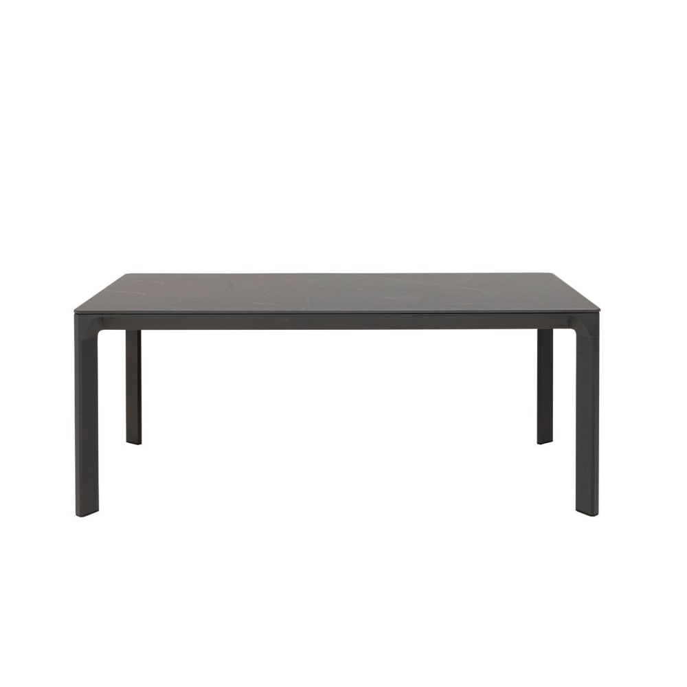 Table à manger de jardin 6 personnes en pierre et alu noir L180