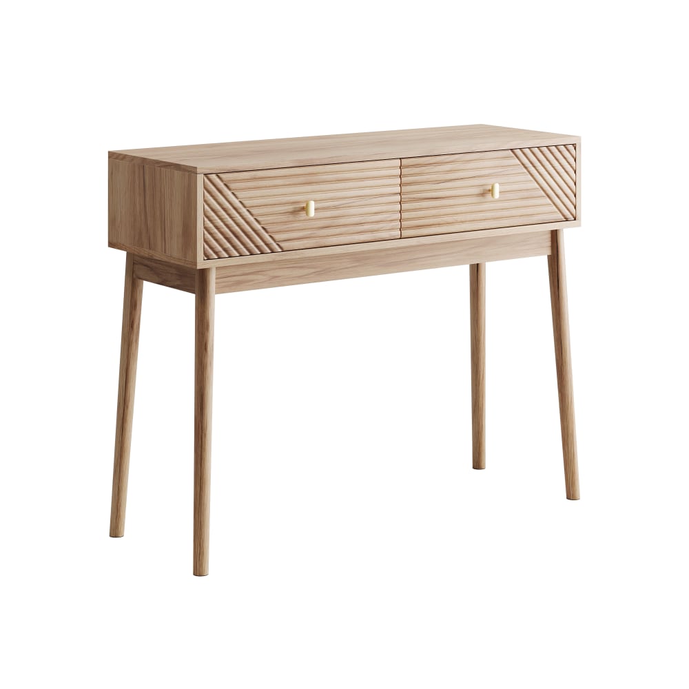 Bureau console élégant effet chêne avec tiroirs 100x35x80cm