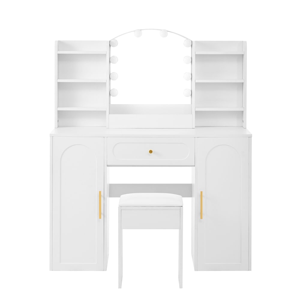 Coiffeuse élégante blanche avec miroir LED et tabouret