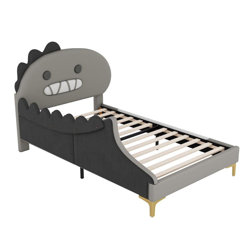 Lit enfant dinosaure 90x200 cm en PU gris