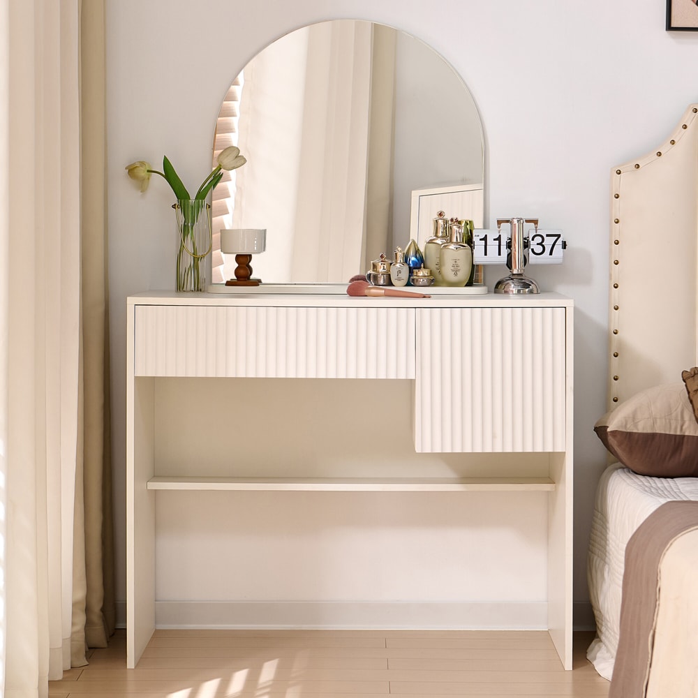 Coiffeuse avec miroir table de maquillage blanche moderne 90x40x135cm