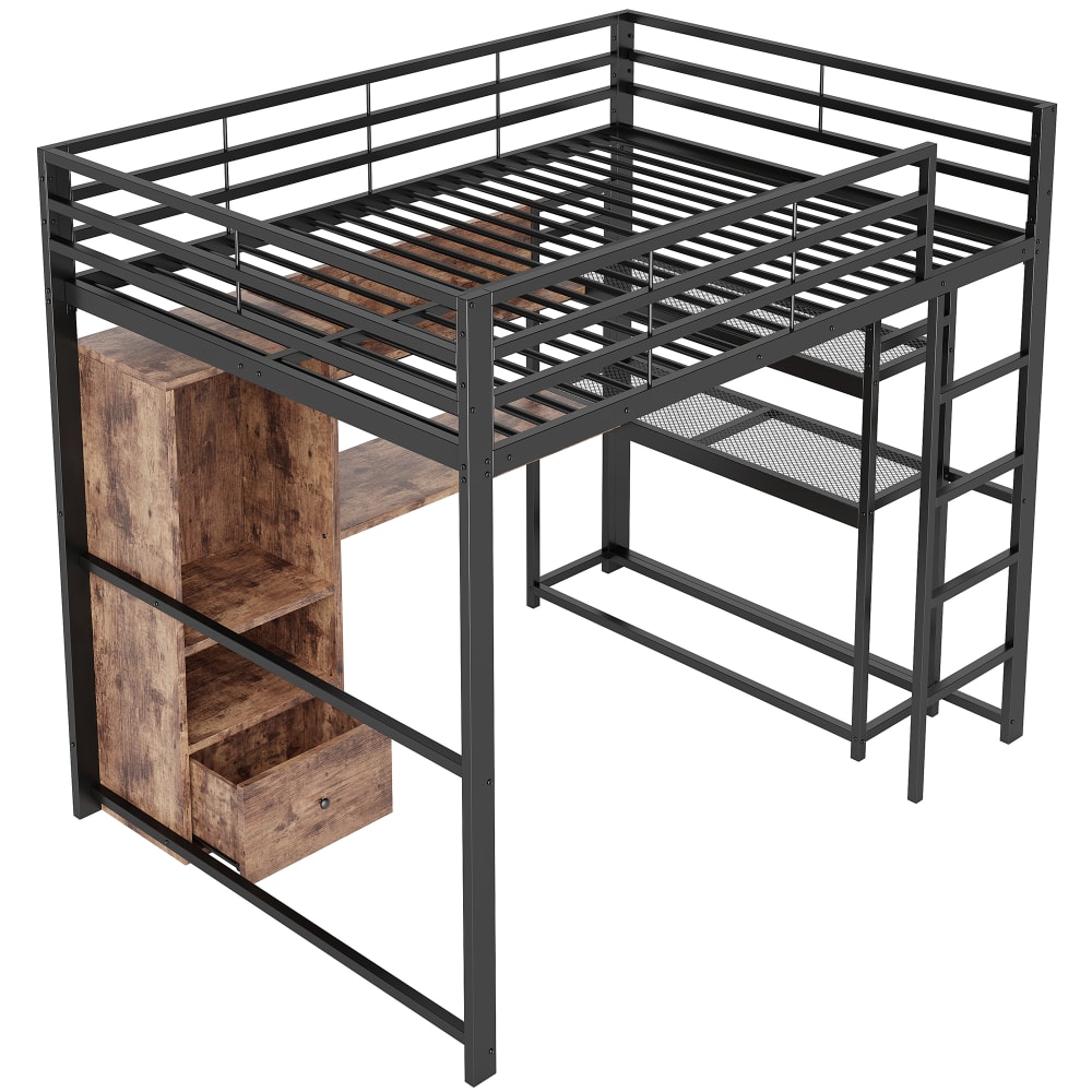 Lit mezzanine 140x200 cm métal noir avec bureau LED