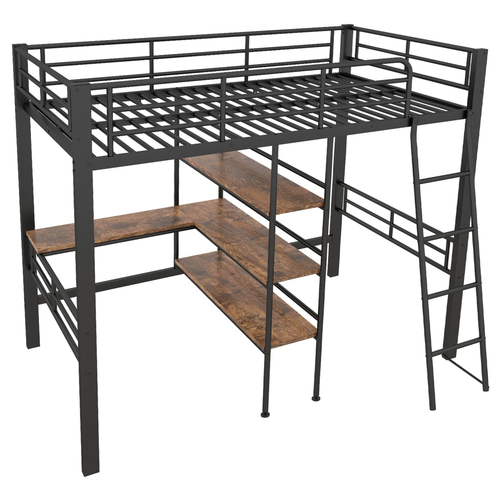 Lit mezzanine métal 90x200 cm avec bureau et étagères