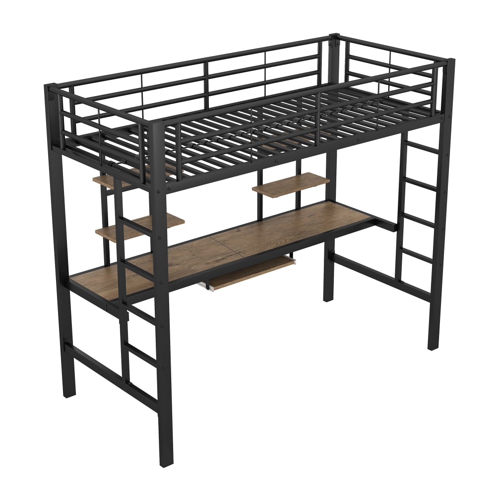 Lit mezzanine métal 90x200 cm avec bureau et étagères