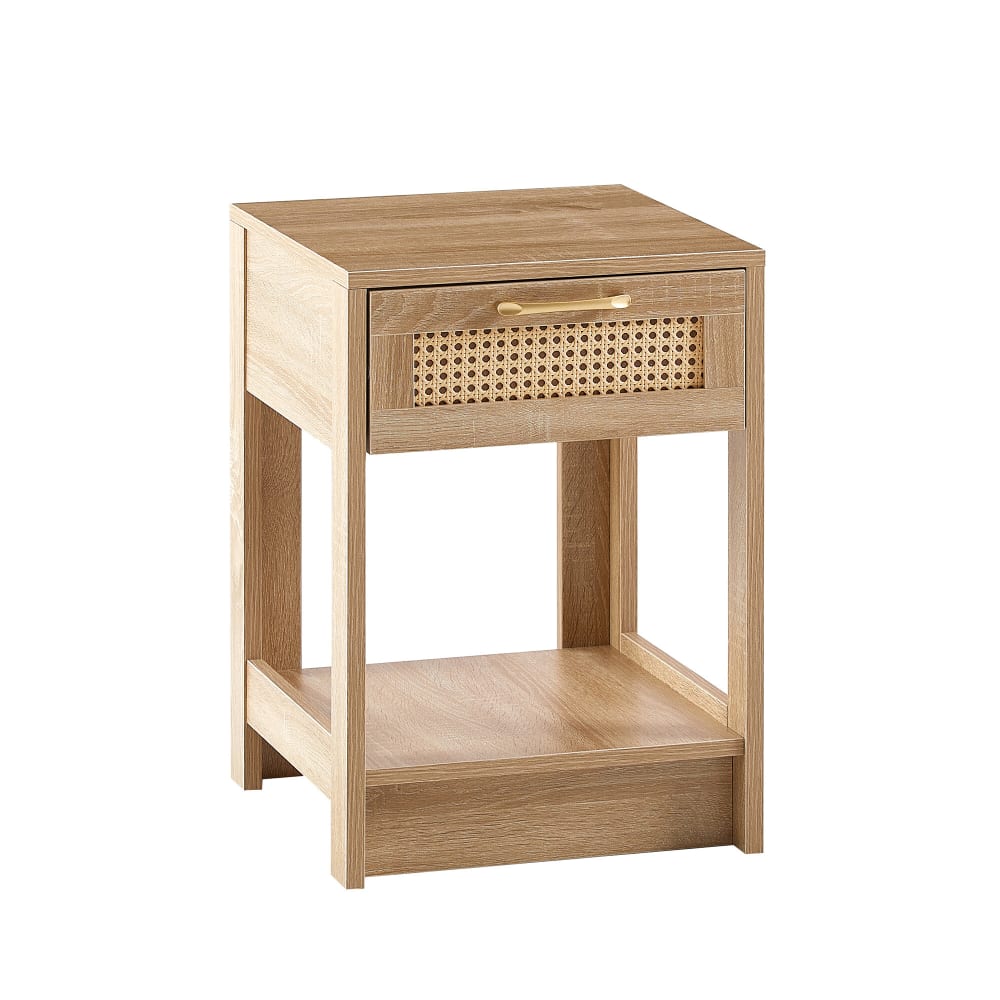 Table de chevet effet bois en rotin moderne avec tiroir 40x40x55 cm