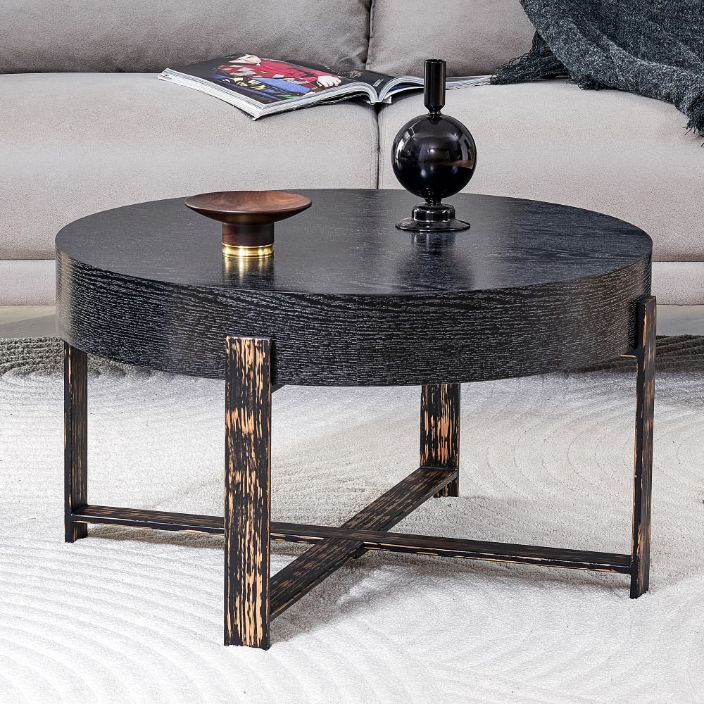Runder Couchtisch in Holzoptik, Ø 68 cm, Schwarz - Maisons Du