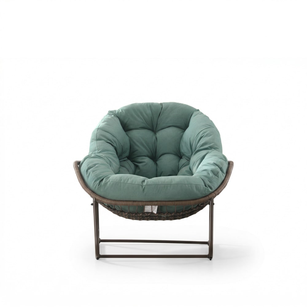 Fauteuil à bascule XXL en rotin, coussin épais, vert sauge