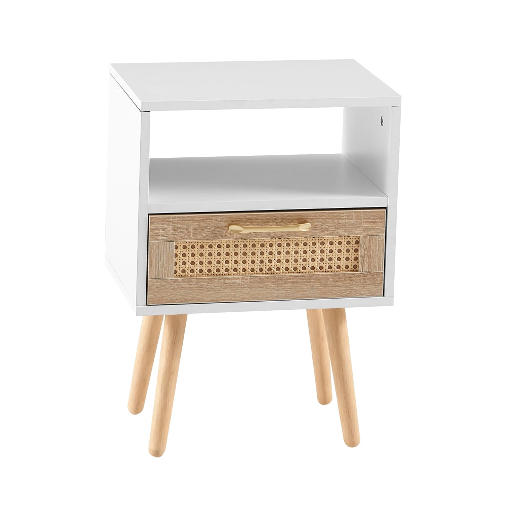 Table de chevet scandinave blanche avec tiroir cannage