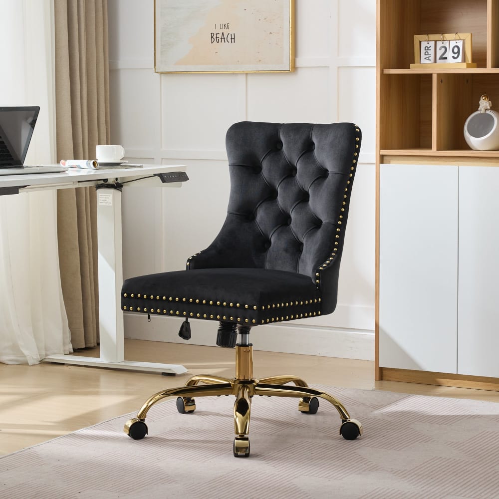 Eleganter Luxus-Bürostuhl aus Samt, Schwarz - Maisons Du Monde