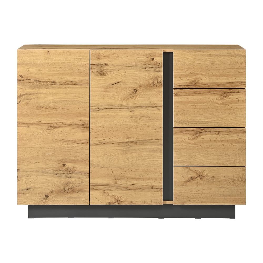 Buffet effet bois 2 portes 4 tiroirs 120x35,5x90,5 cm