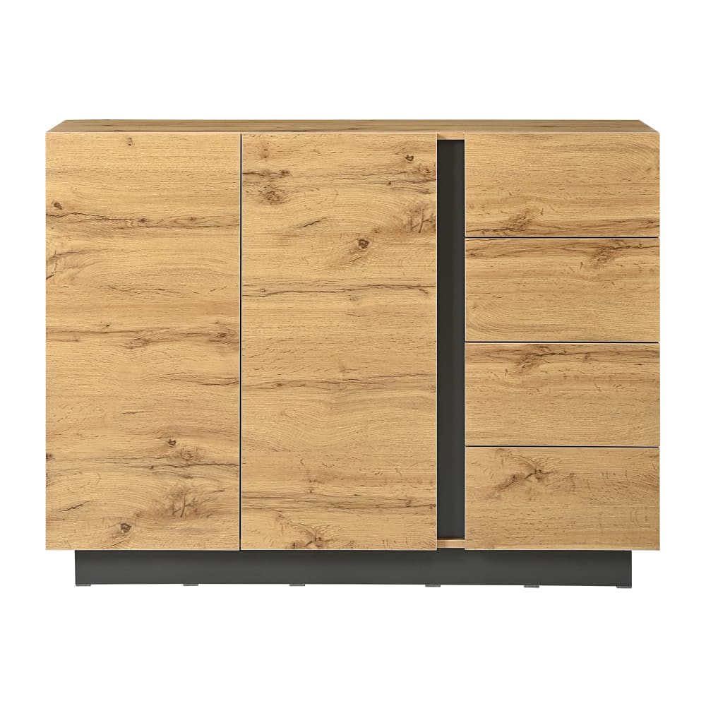 Buffet effet bois 2 portes 4 tiroirs 120x35,5x90,5 cm