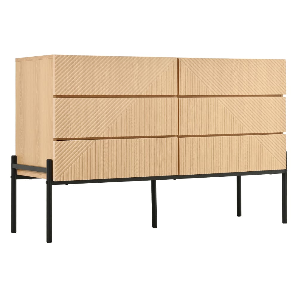 Commode design en bois naturel à motifs géométriques 6 tiroirs 115 cm