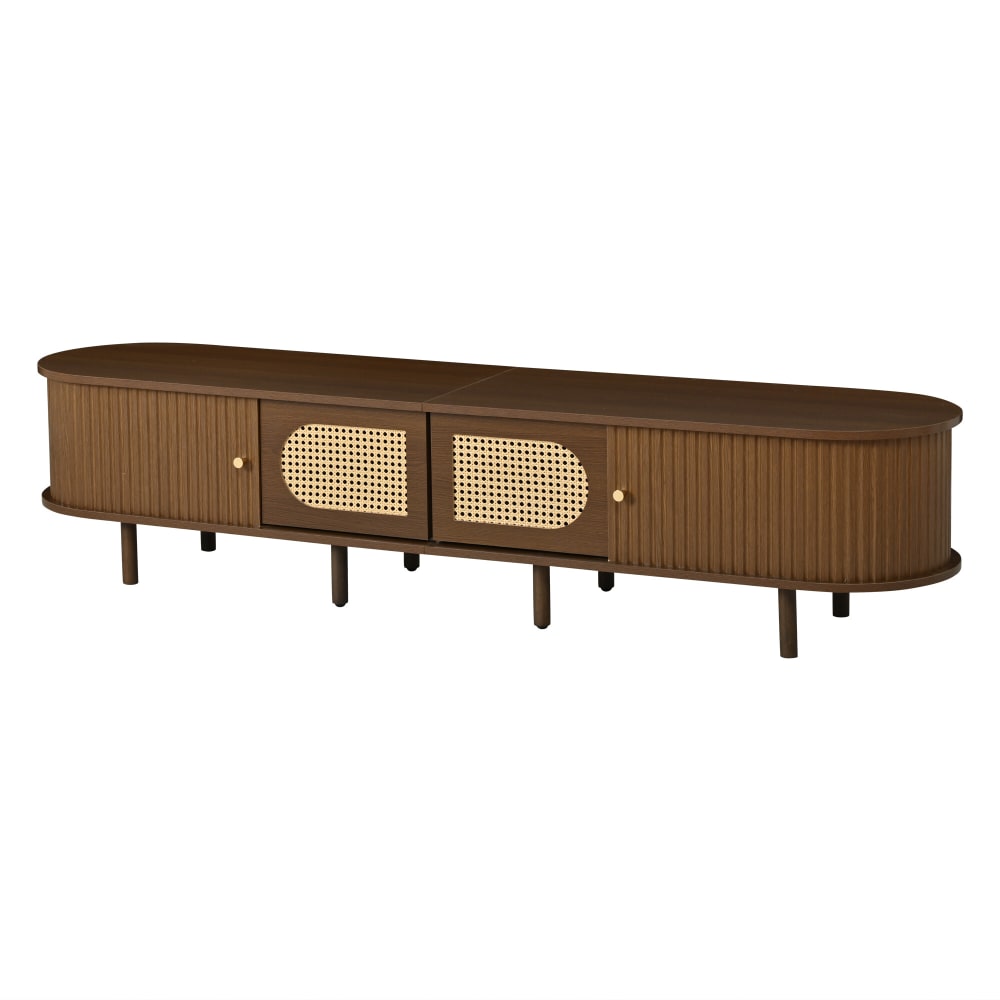 Meuble TV rétro en noyer avec cannage et portes coulissantes 180 cm
