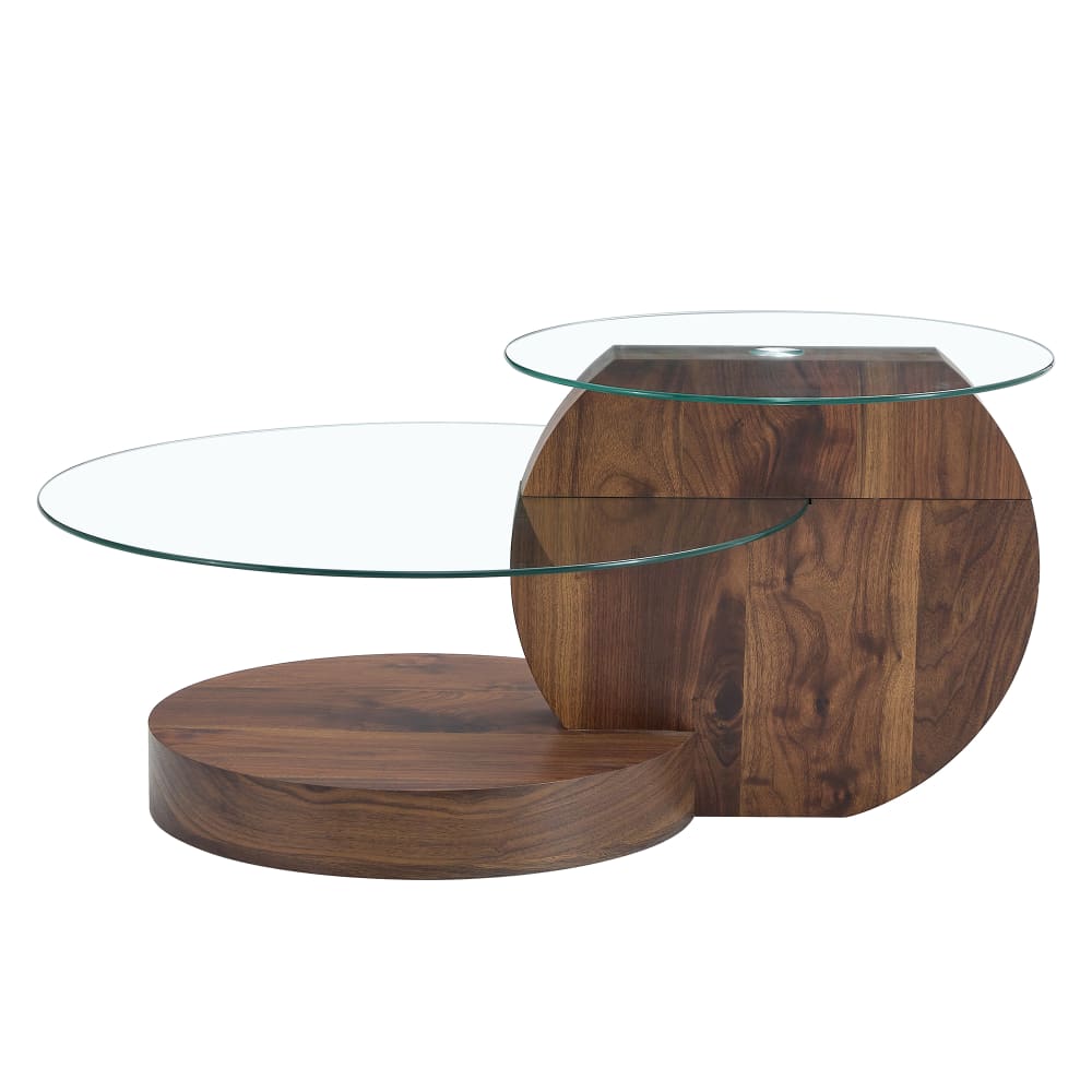 Table basse minimaliste effet noyer 2 verres trempés 90x70x44cm