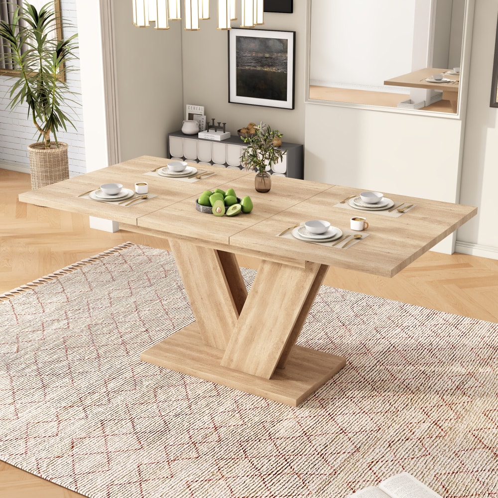 Ausziehbarer Esstisch in Eichenoptik, 140–180 cm,Beige - Maisons