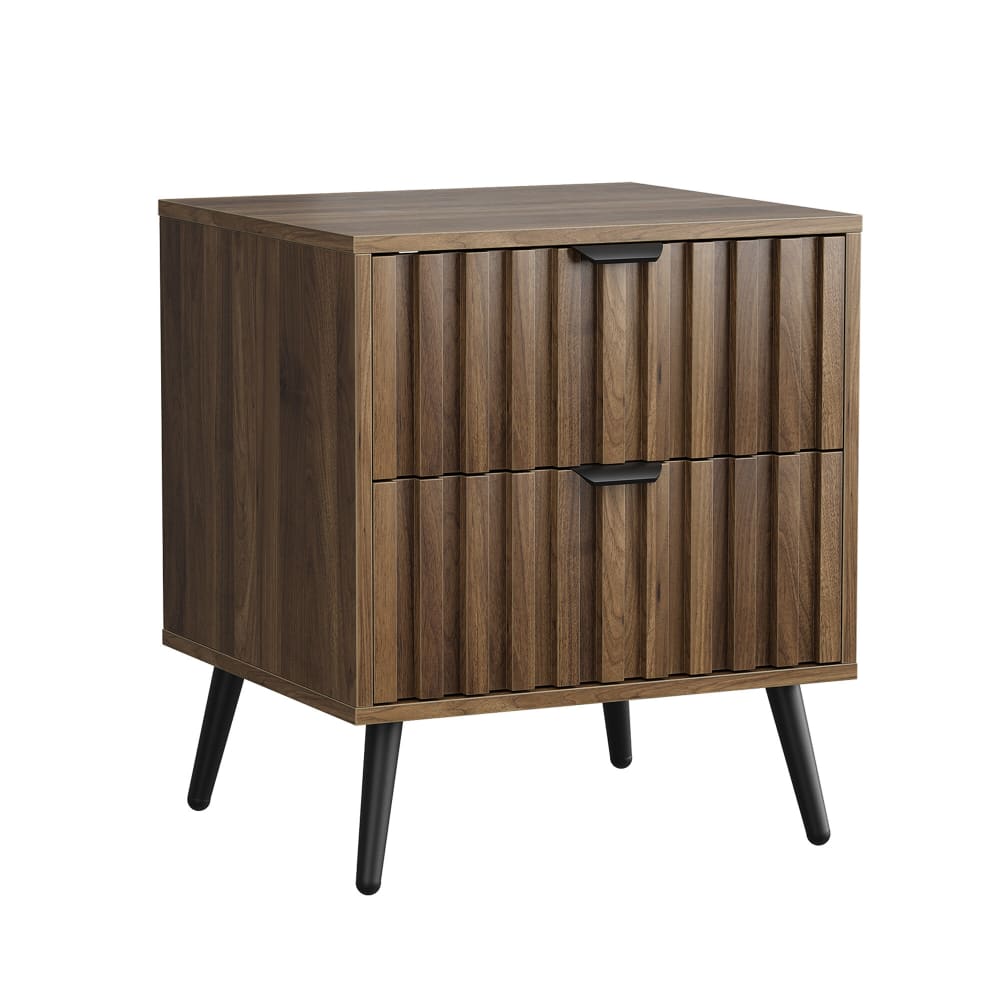 Table de chevet effet noyer 2 tiroirs sculptées 45x40x53cm