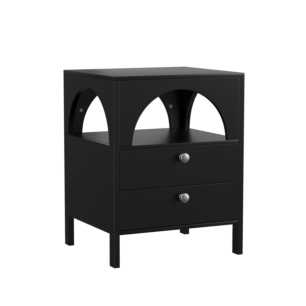 Table de chevet noir arqué niche et 2 tiroirs 45x40x58cm