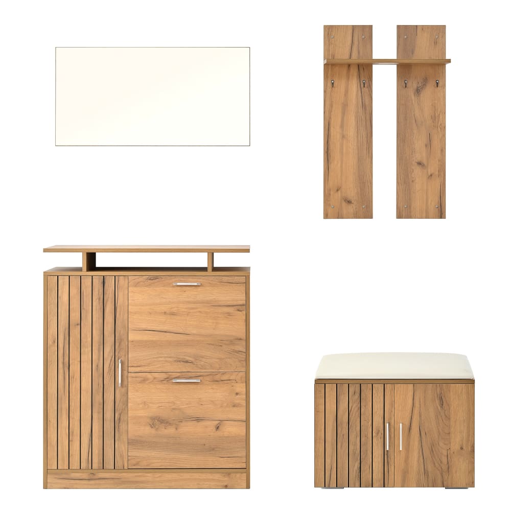 Urban Meuble 4-in-1-Garderobenschrank-Set, Holz- und Weißoptik Beige Spanplatte